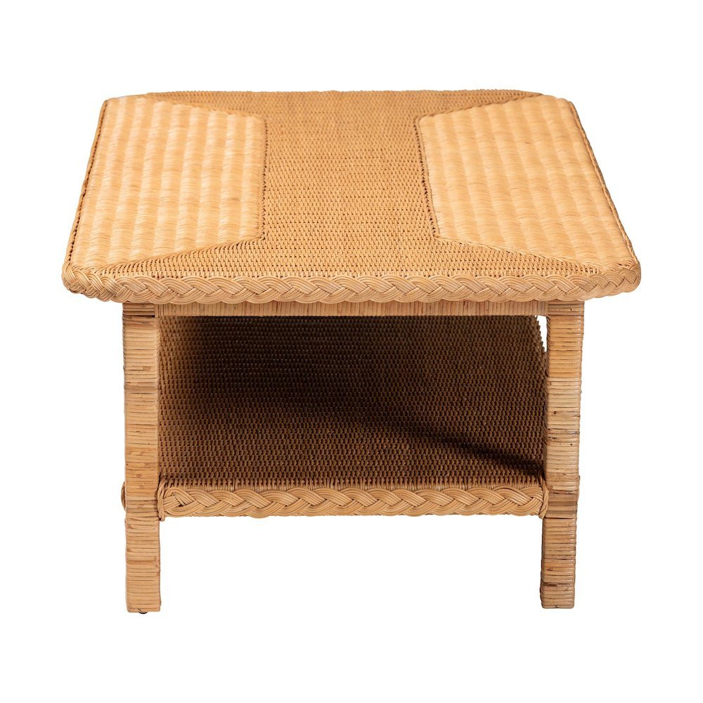 Minahasa Bohemian Light Honey Braided Rattan Coffee Table. Picture 4