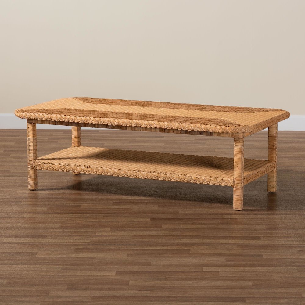 Minahasa Bohemian Light Honey Braided Rattan Coffee Table. Picture 7