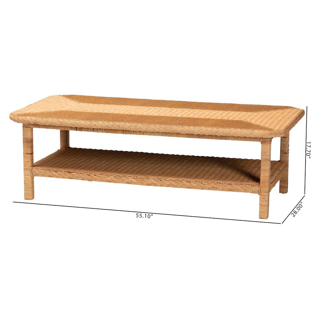 Minahasa Bohemian Light Honey Braided Rattan Coffee Table. Picture 3
