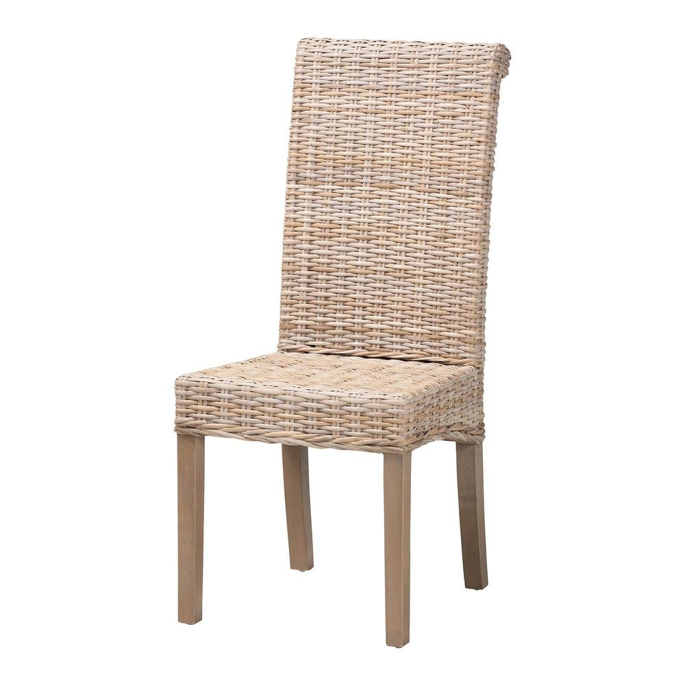 Santiago Bohemian Grey Natural Kubu Rattan and Mango Wood Dining Chair. Picture 11
