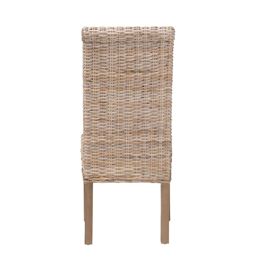 Santiago Bohemian Grey Natural Kubu Rattan and Mango Wood Dining Chair. Picture 14