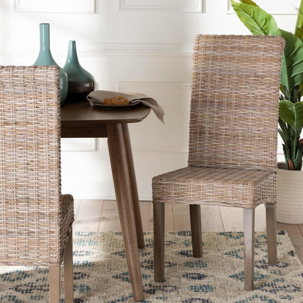 Santiago Bohemian Grey Natural Kubu Rattan and Mango Wood Dining Chair. Picture 18