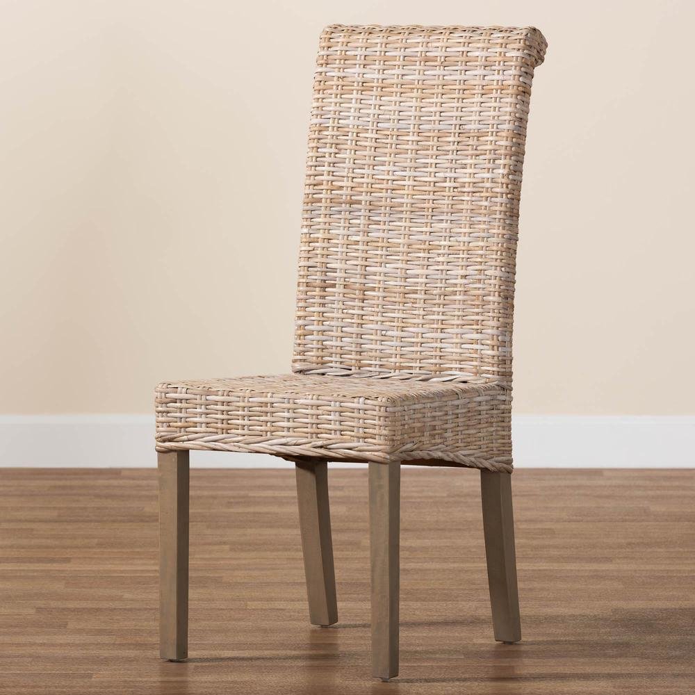 Santiago Bohemian Grey Natural Kubu Rattan and Mango Wood Dining Chair. Picture 19