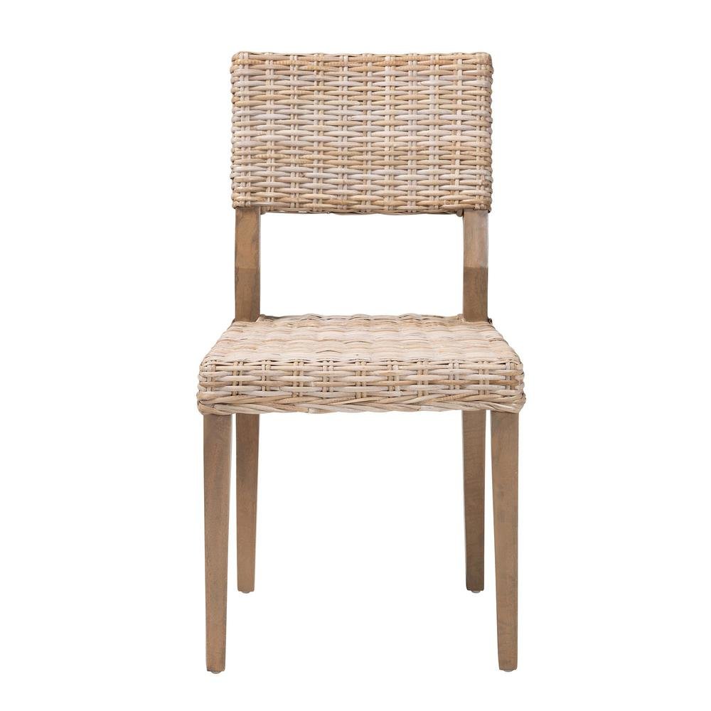 Barossa Bohemian Grey Kubu Rattan and Mahogany Wood Dining Chair. Picture 12