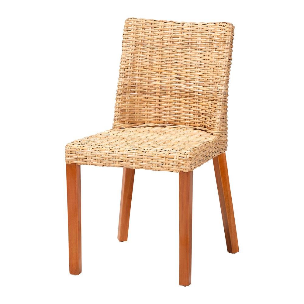 Rowen Bohemian Light Honey Kubu Rattan and Mahogany Wood Dining Chair. Picture 11