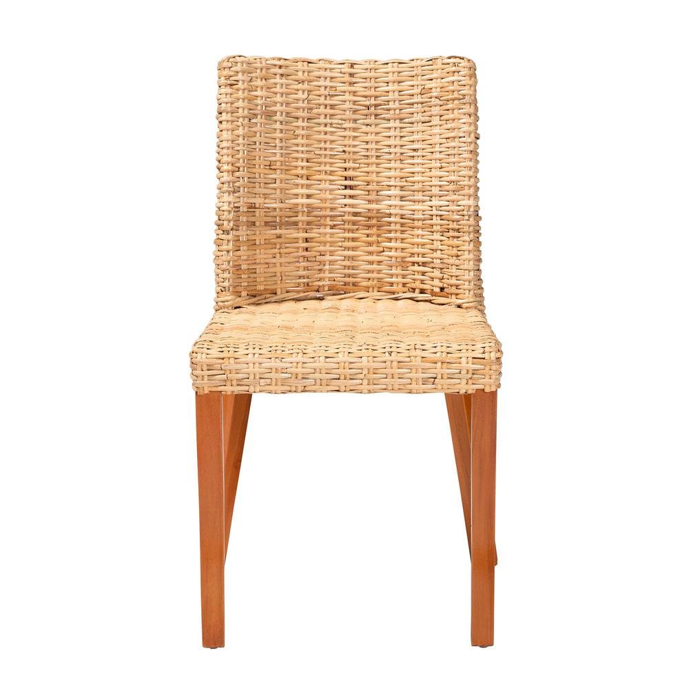 Rowen Bohemian Light Honey Kubu Rattan and Mahogany Wood Dining Chair. Picture 12