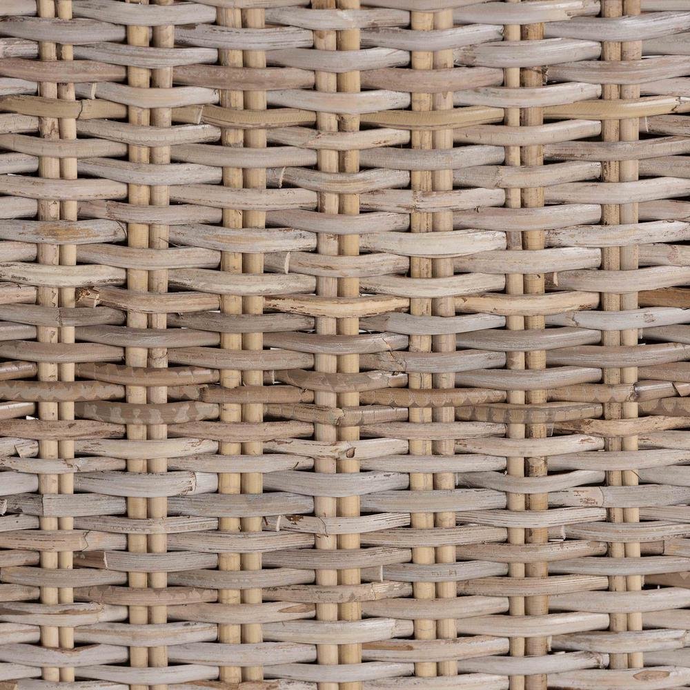 Bohemian Grey Kubu Rattan and Rustic Taupe Finished Mahogany Wood Counter Stool. Picture 17