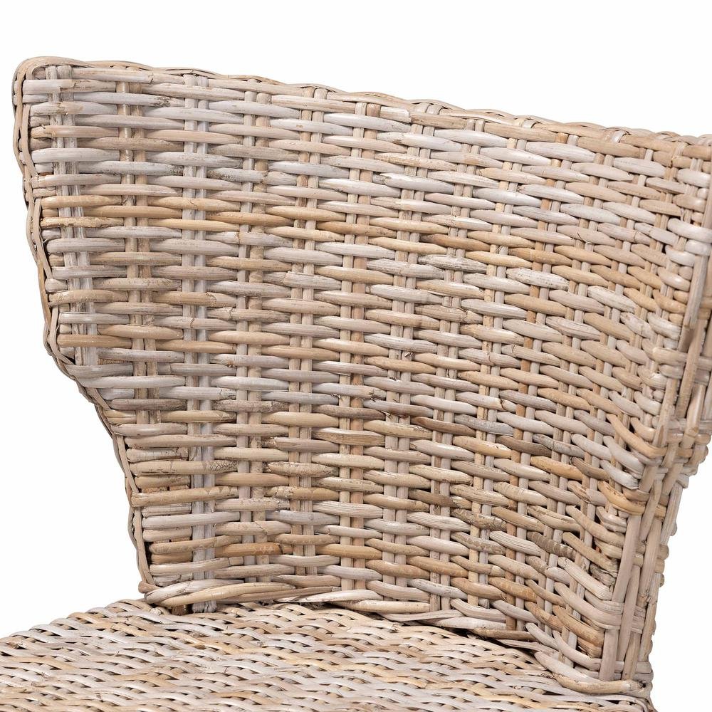 Enver Modern Bohemian Grey Kubu Rattan and Mahogany Wood Counter Stool. Picture 15