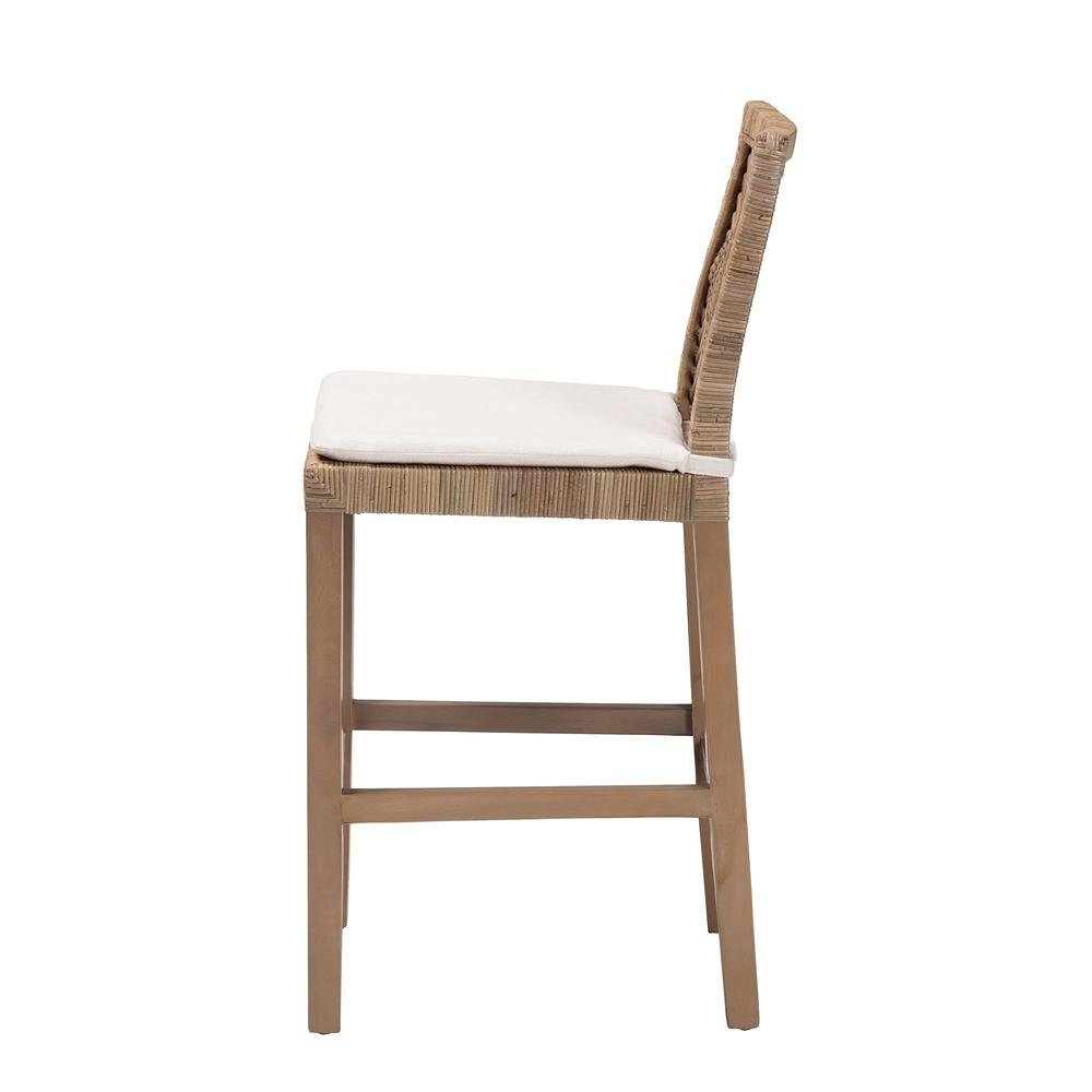 Poltak Modern Bohemian Grey Natural Kubu Rattan and Mahogany Wood Counter Stool. Picture 13