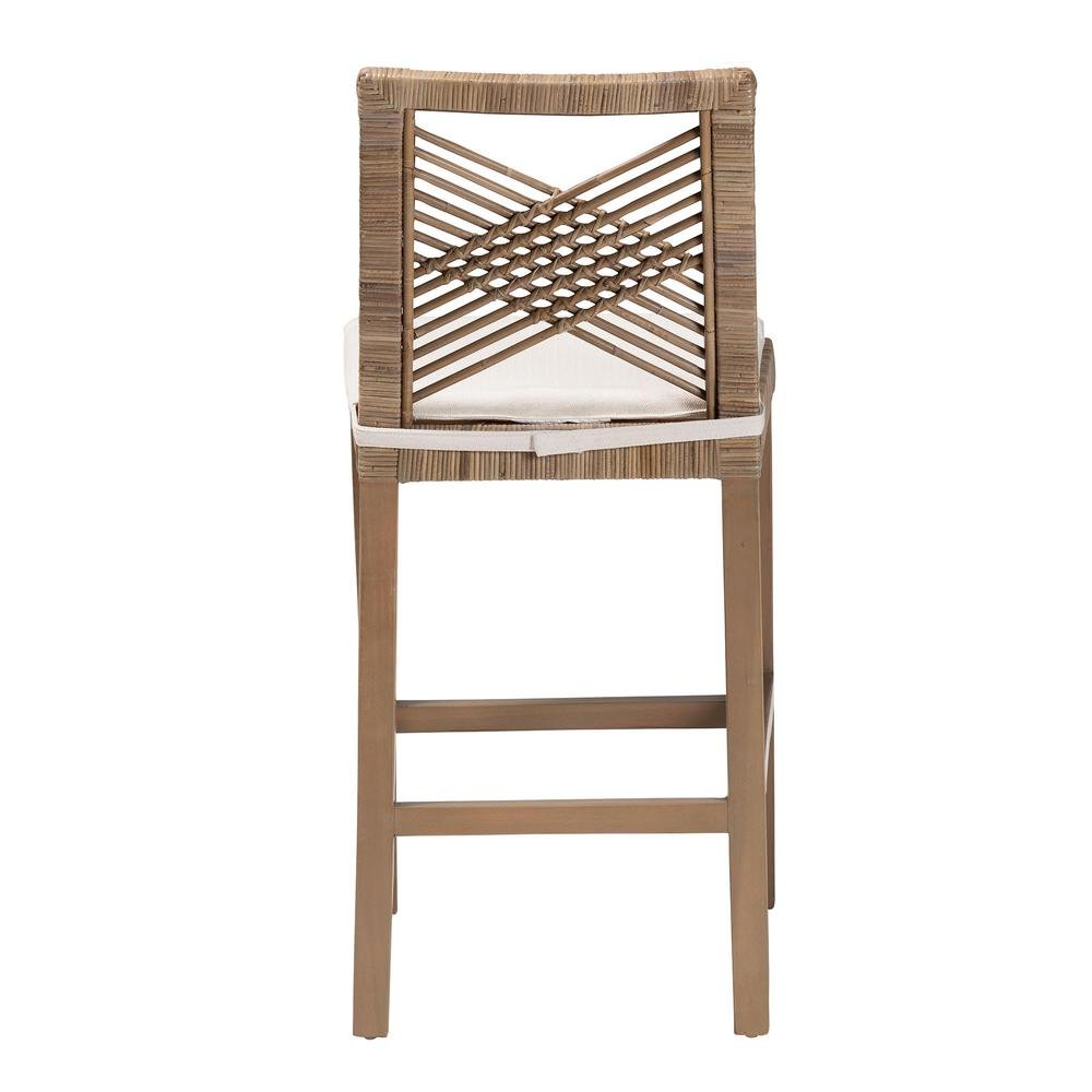 Poltak Modern Bohemian Grey Natural Kubu Rattan and Mahogany Wood Counter Stool. Picture 14