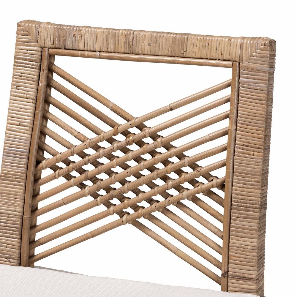 Poltak Modern Bohemian Grey Natural Kubu Rattan and Mahogany Wood Counter Stool. Picture 15