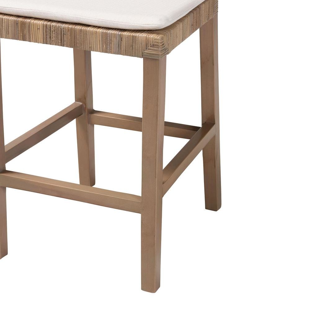 Poltak Modern Bohemian Grey Natural Kubu Rattan and Mahogany Wood Counter Stool. Picture 16