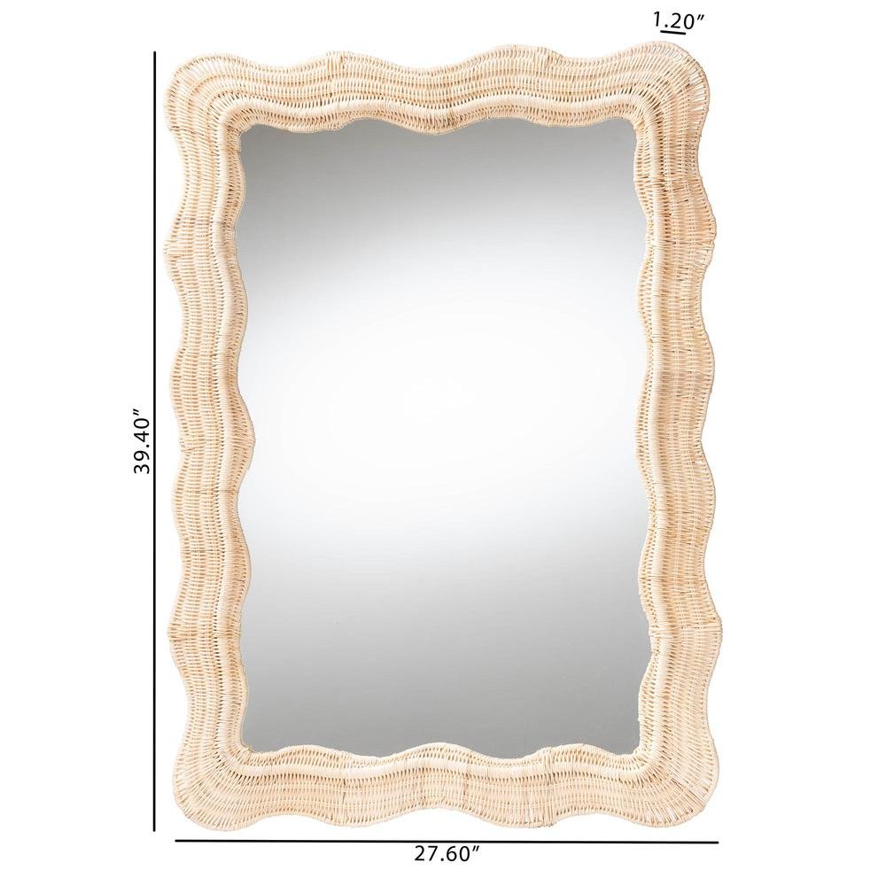 Hasana Bohemian Natural Scallop Rattan Accent Wall Mirror. Picture 8