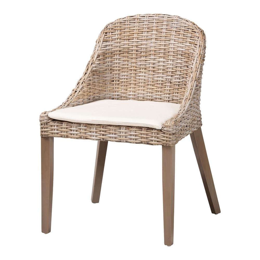 Lara Bohemian Grey Kubu Rattan and Mahogany Wood Dining Chair. Picture 11