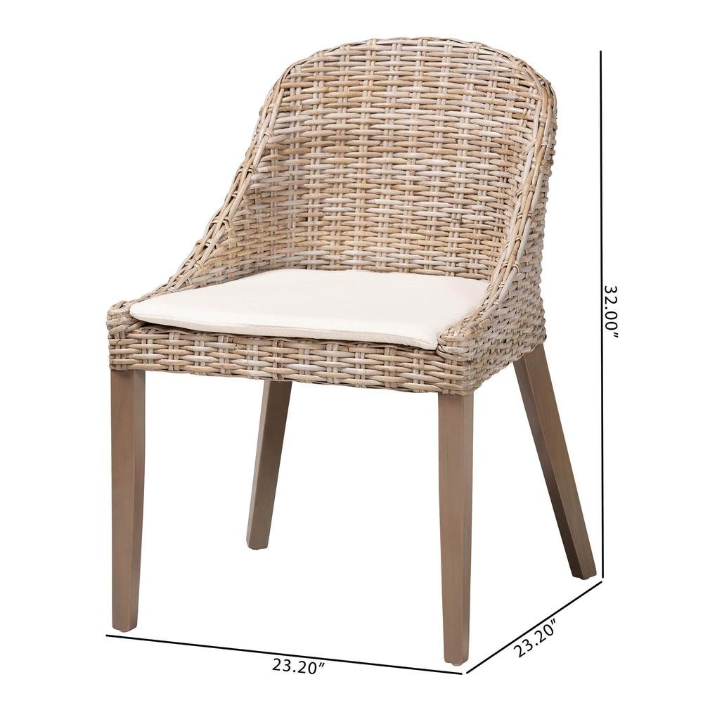 Lara Bohemian Grey Kubu Rattan and Mahogany Wood Dining Chair. Picture 20
