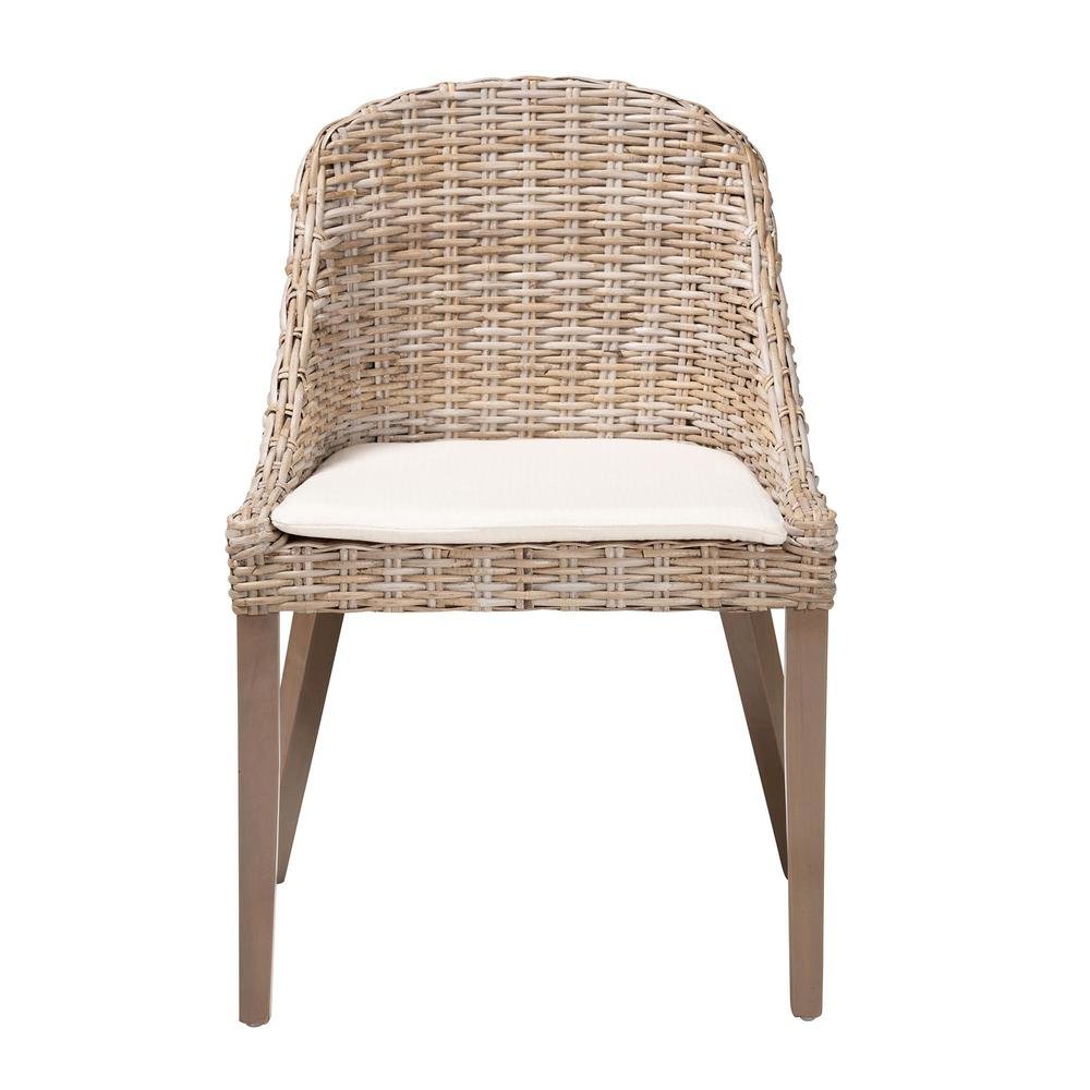 Lara Bohemian Grey Kubu Rattan and Mahogany Wood Dining Chair. Picture 12