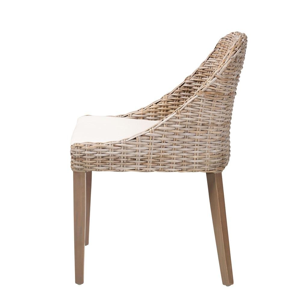 Lara Bohemian Grey Kubu Rattan and Mahogany Wood Dining Chair. Picture 13