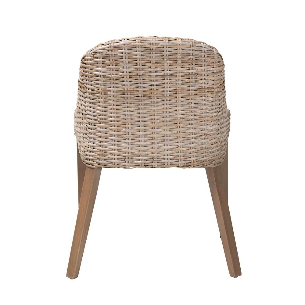 Lara Bohemian Grey Kubu Rattan and Mahogany Wood Dining Chair. Picture 14