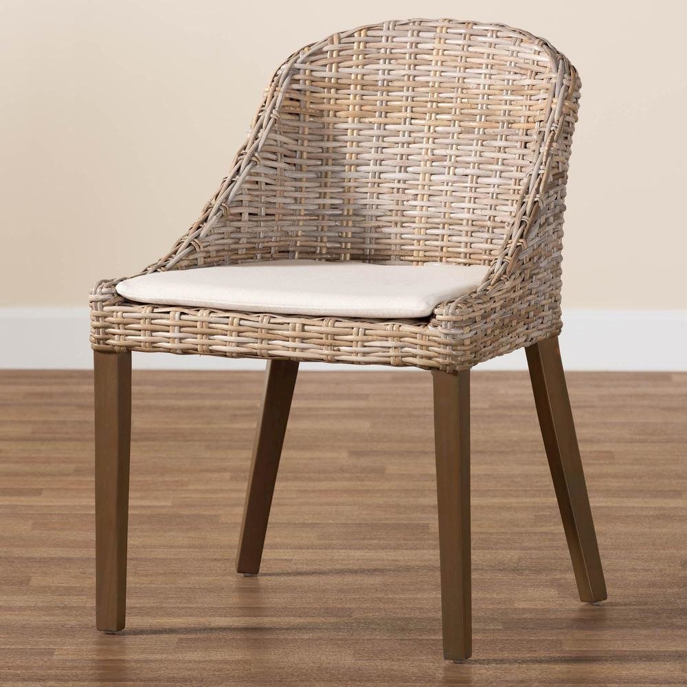 Lara Bohemian Grey Kubu Rattan and Mahogany Wood Dining Chair. Picture 19