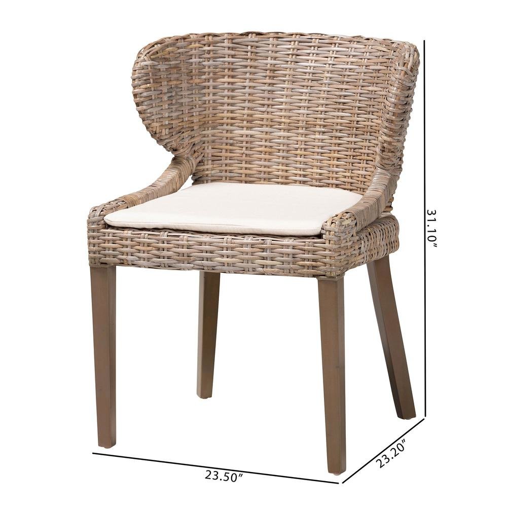 Niesha Bohemian Grey Natural Kubu Rattan and Mahogany Wood Dining Chair. Picture 20