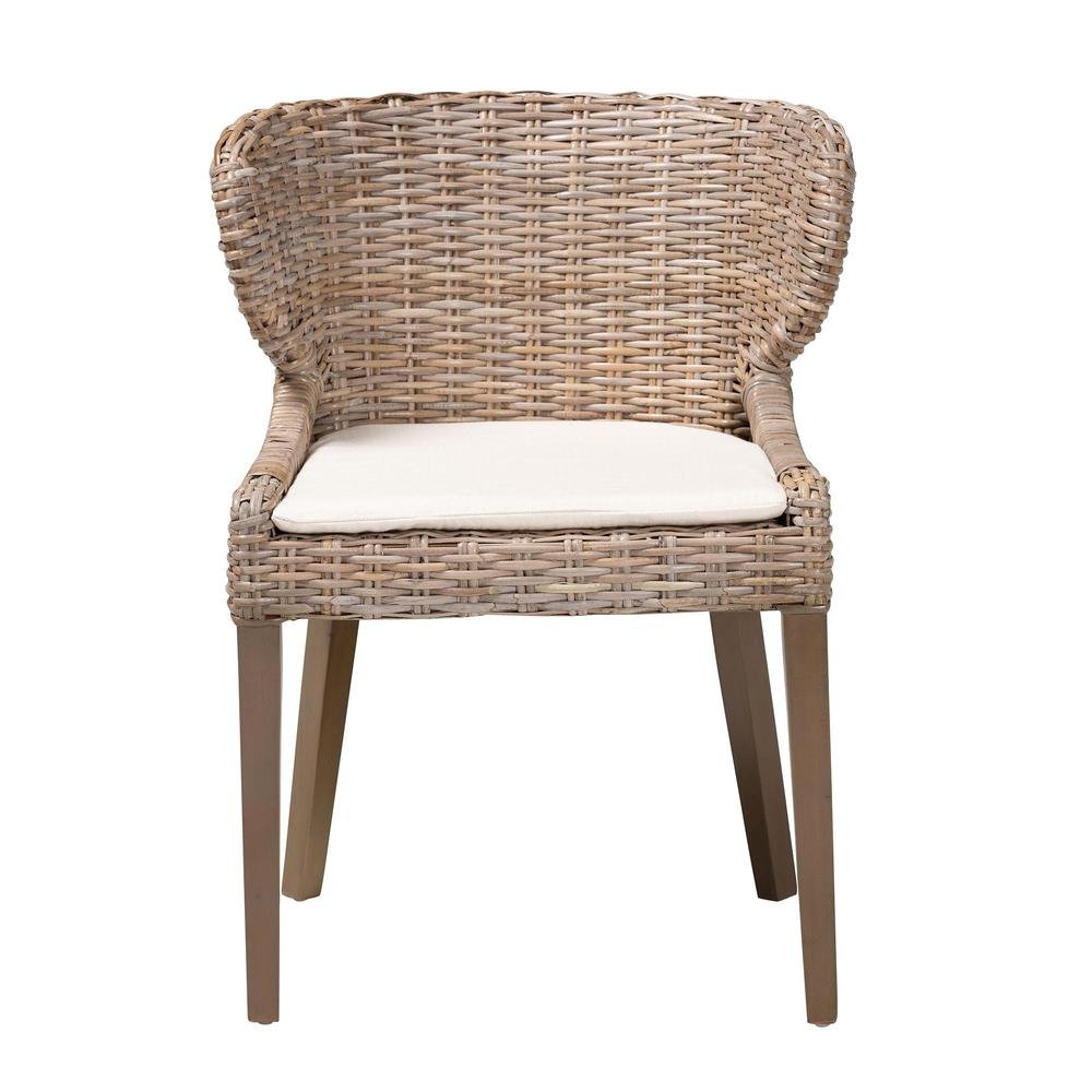 Niesha Bohemian Grey Natural Kubu Rattan and Mahogany Wood Dining Chair. Picture 12