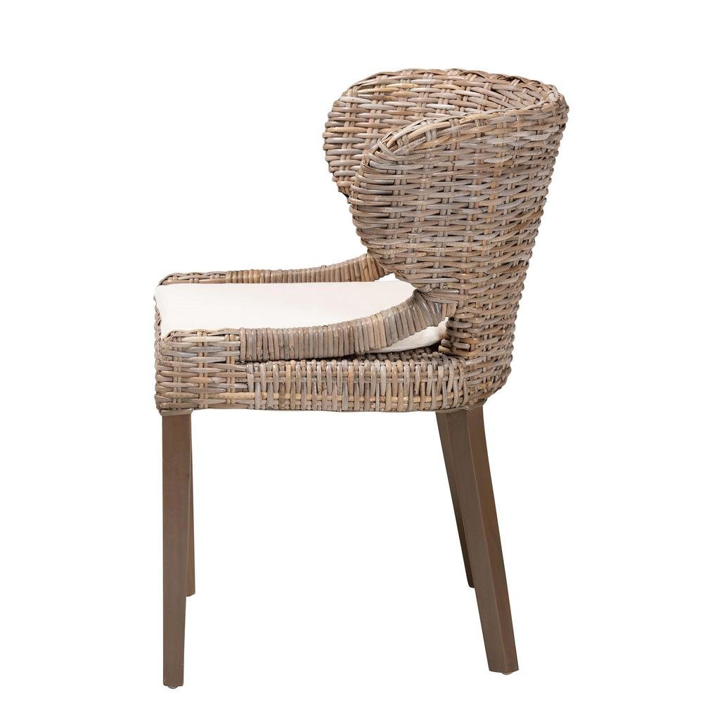 Niesha Bohemian Grey Natural Kubu Rattan and Mahogany Wood Dining Chair. Picture 13