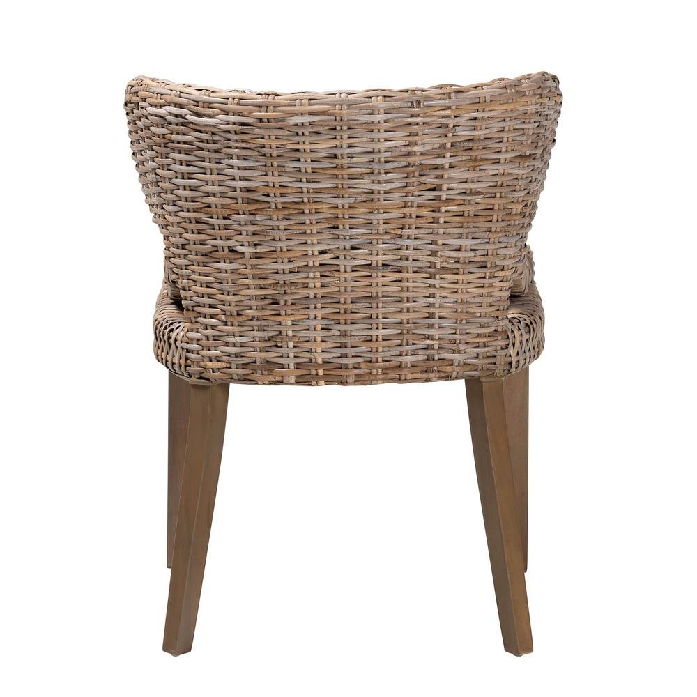 Niesha Bohemian Grey Natural Kubu Rattan and Mahogany Wood Dining Chair. Picture 14