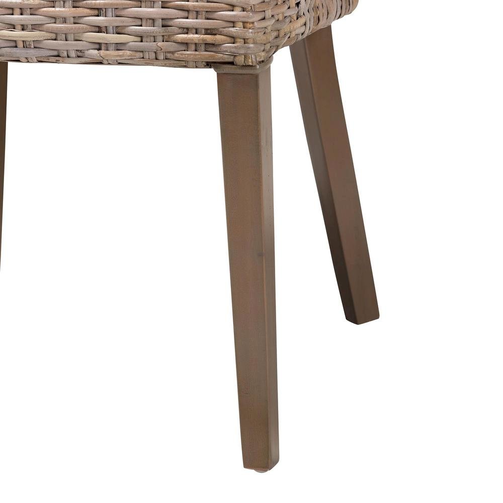 Niesha Bohemian Grey Natural Kubu Rattan and Mahogany Wood Dining Chair. Picture 16