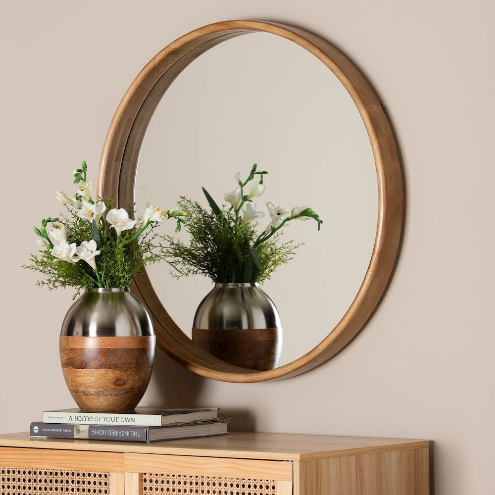 Tazara Japandi Natural Round Accent Wall Mirror. Picture 7