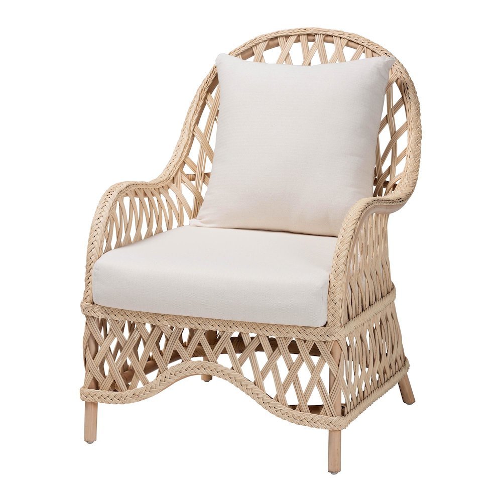 Florence Bohemian Ivory Braided Rattan Arm Chair. Picture 11