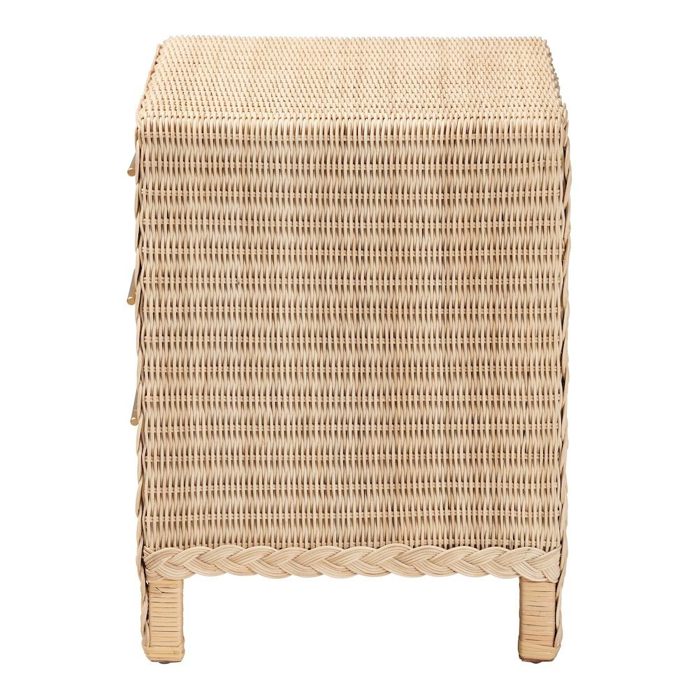 Lanica Japandi Sun Bleached Rattan 3-Drawer Nightstand. Picture 15
