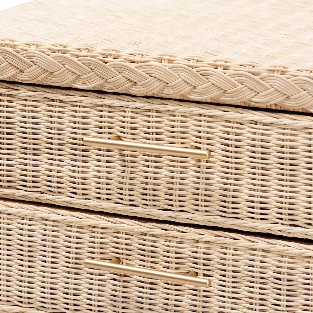 Lanica Japandi Sun Bleached Rattan 3-Drawer Nightstand. Picture 17