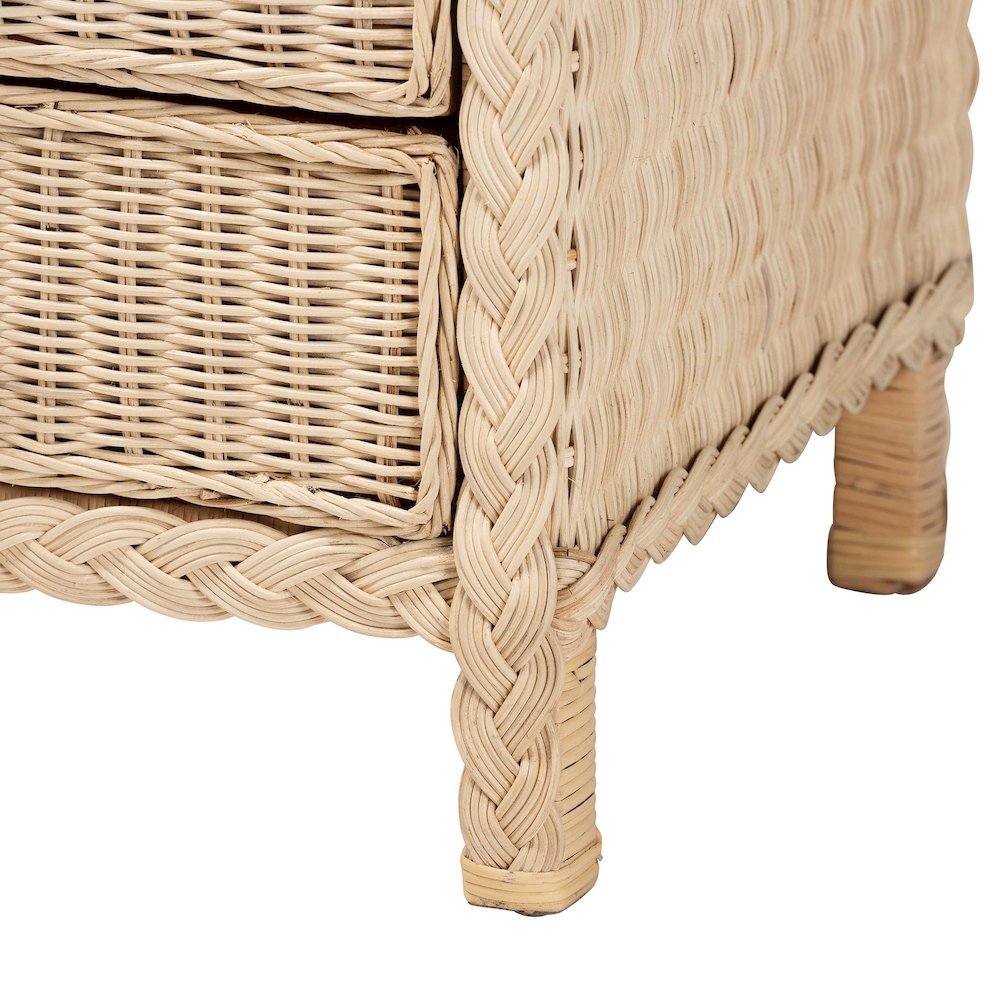 Lanica Japandi Sun Bleached Rattan 3-Drawer Nightstand. Picture 18