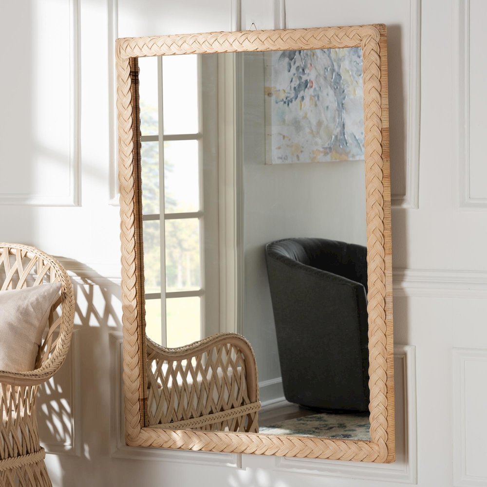 Lanica Japandi Sun Bleached Rattan Wall Mirror. Picture 9