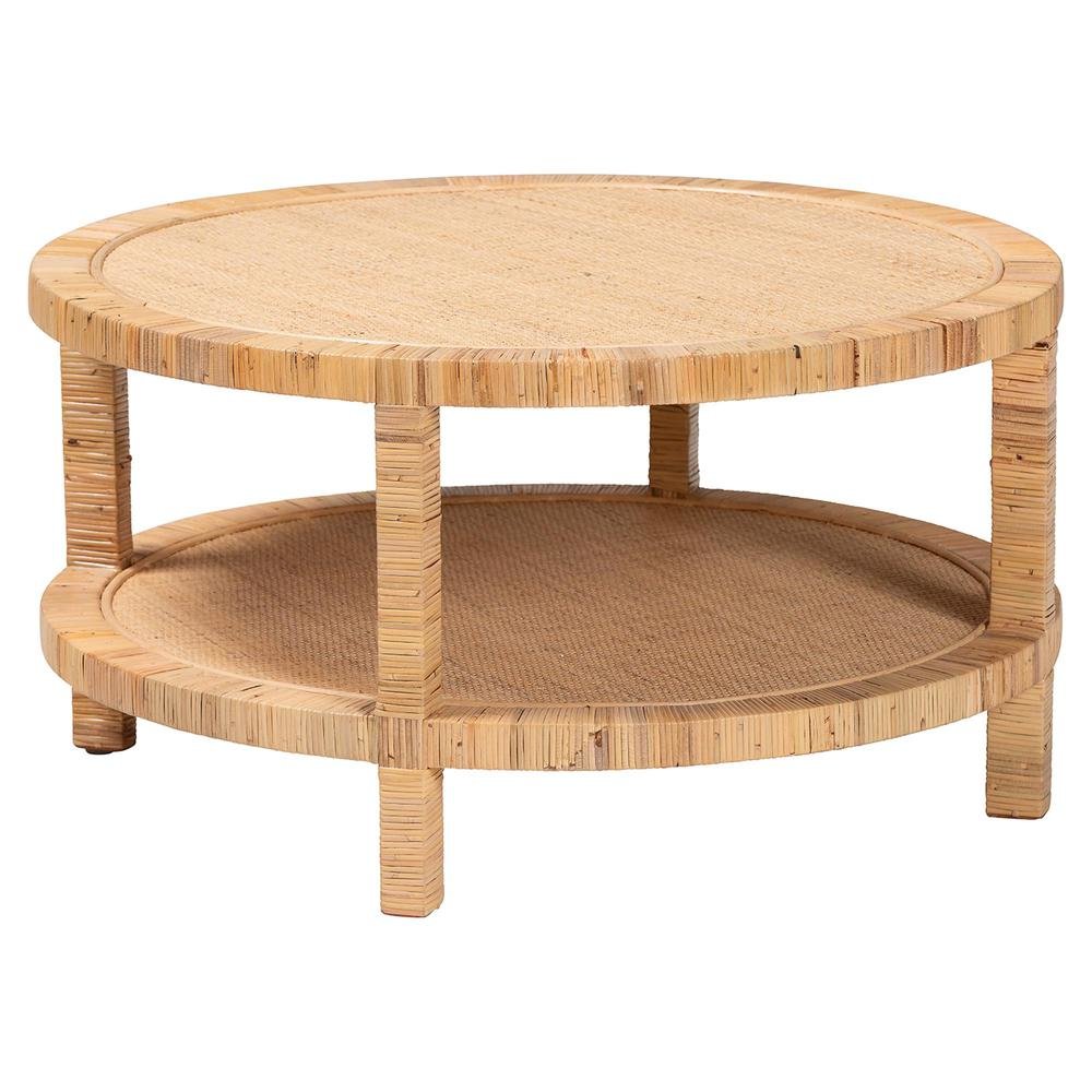 Kalimantan Bohemian Light Honey Rattan and Mahogany Wood Coffee Table. Picture 1