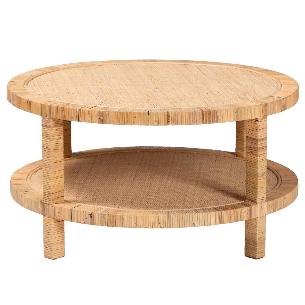 Kalimantan Bohemian Light Honey Rattan and Mahogany Wood Coffee Table. Picture 2
