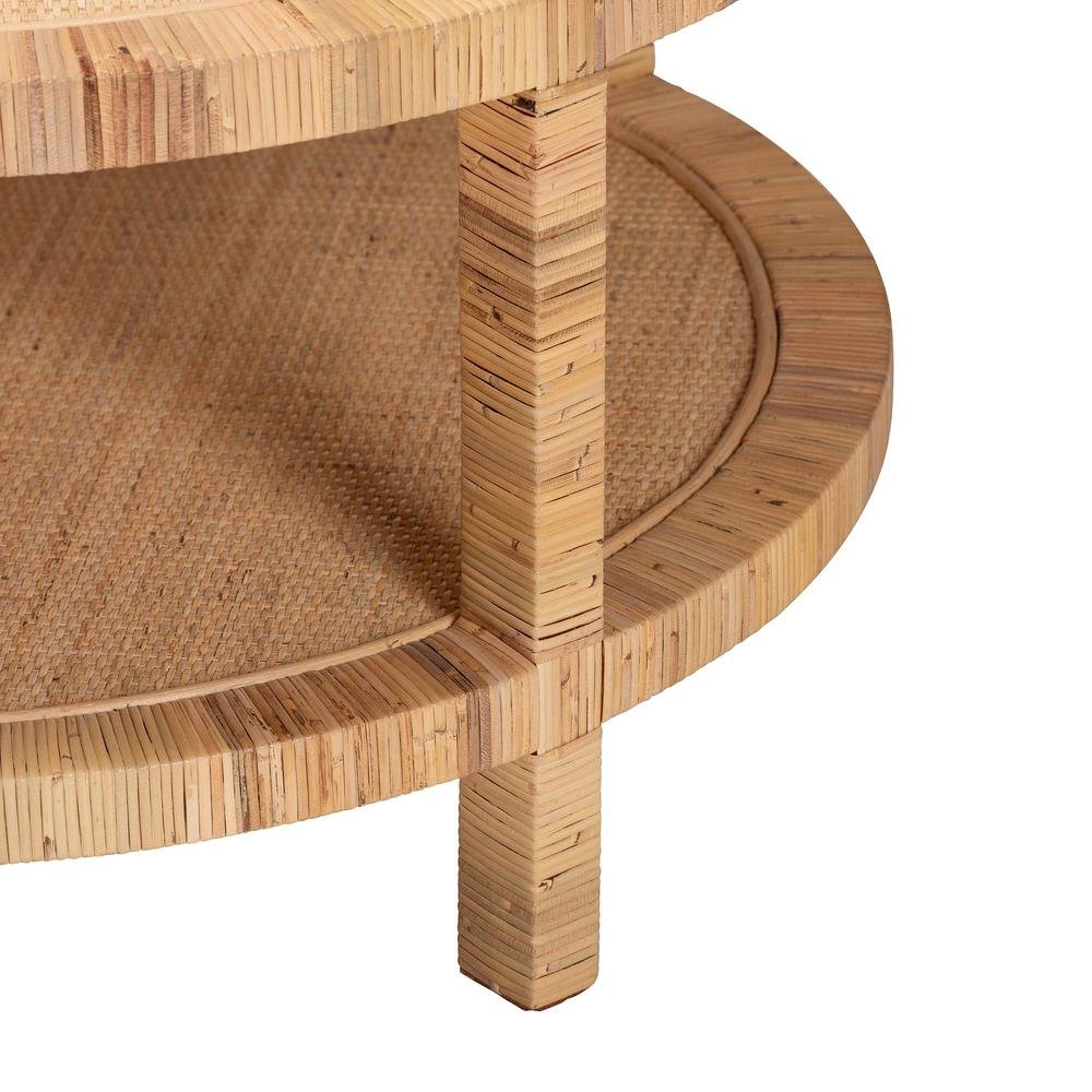 Kalimantan Bohemian Light Honey Rattan and Mahogany Wood Coffee Table. Picture 4