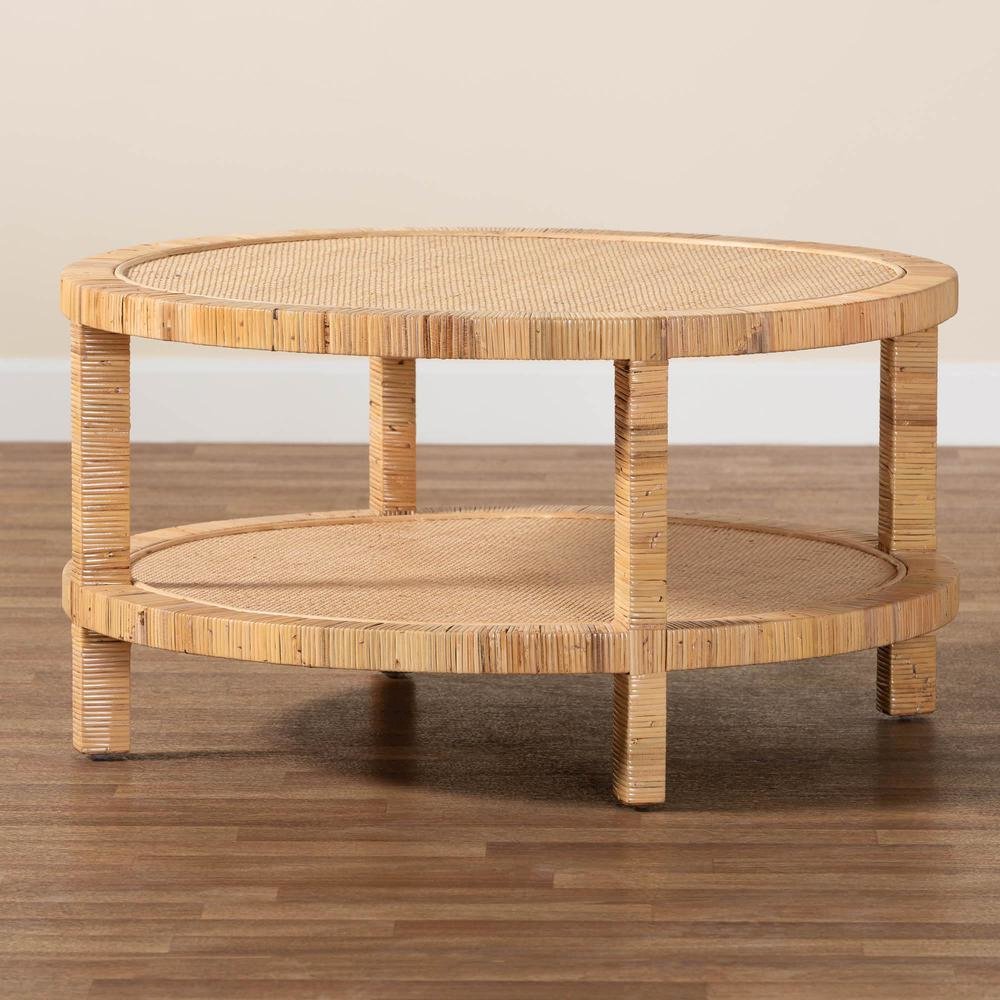 Kalimantan Bohemian Light Honey Rattan and Mahogany Wood Coffee Table. Picture 7