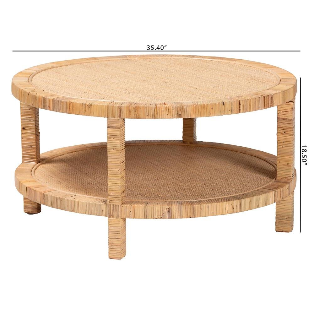 Kalimantan Bohemian Light Honey Rattan and Mahogany Wood Coffee Table. Picture 3