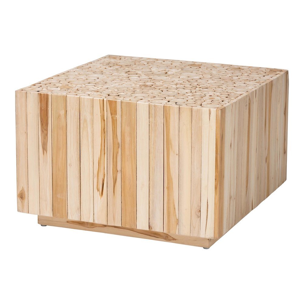 Bohemian Natural Teak Wood Coffee Table with Unique Repurposed Wood Logs. Picture 10
