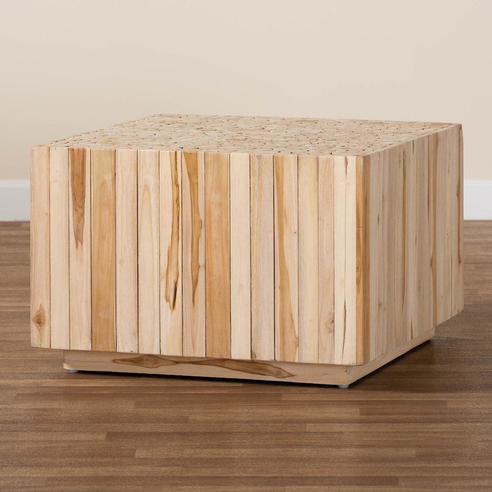 Bohemian Natural Teak Wood Coffee Table with Unique Repurposed Wood Logs. Picture 17