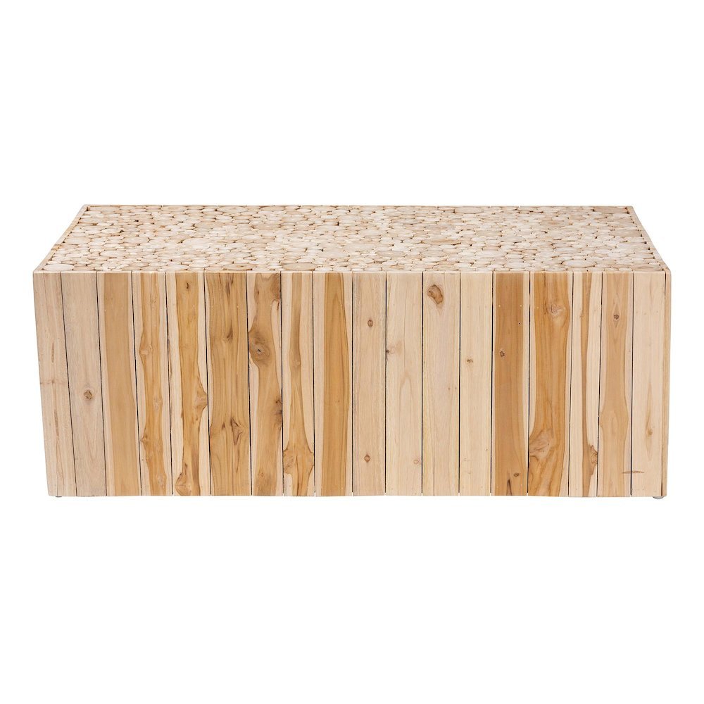Bohemian Natural Teak Wood Coffee Table with Unique Repurposed Wood Logs. Picture 2