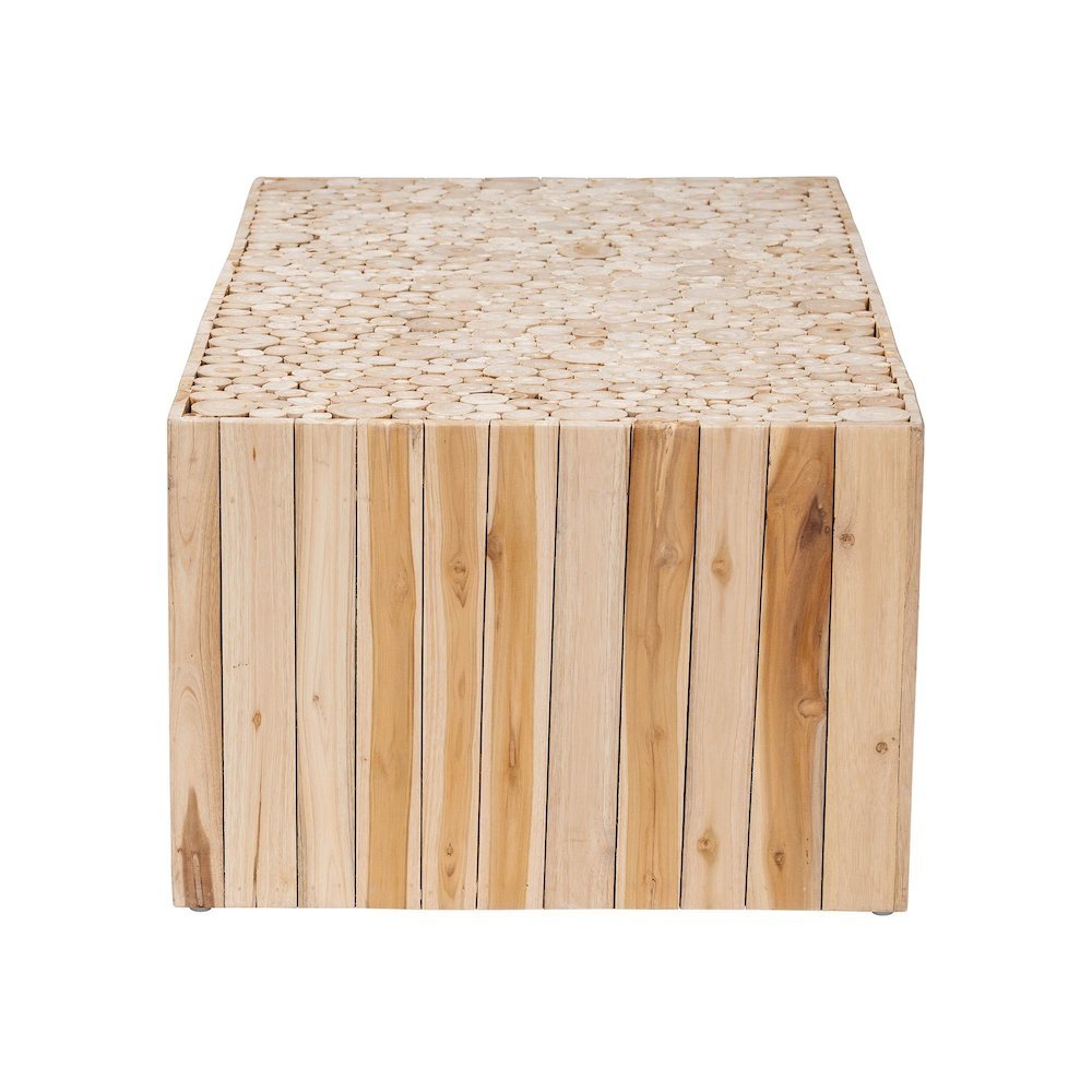 Bohemian Natural Teak Wood Coffee Table with Unique Repurposed Wood Logs. Picture 4