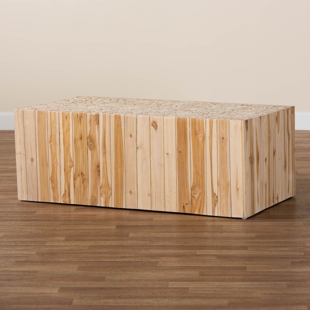 Bohemian Natural Teak Wood Coffee Table with Unique Repurposed Wood Logs. Picture 9