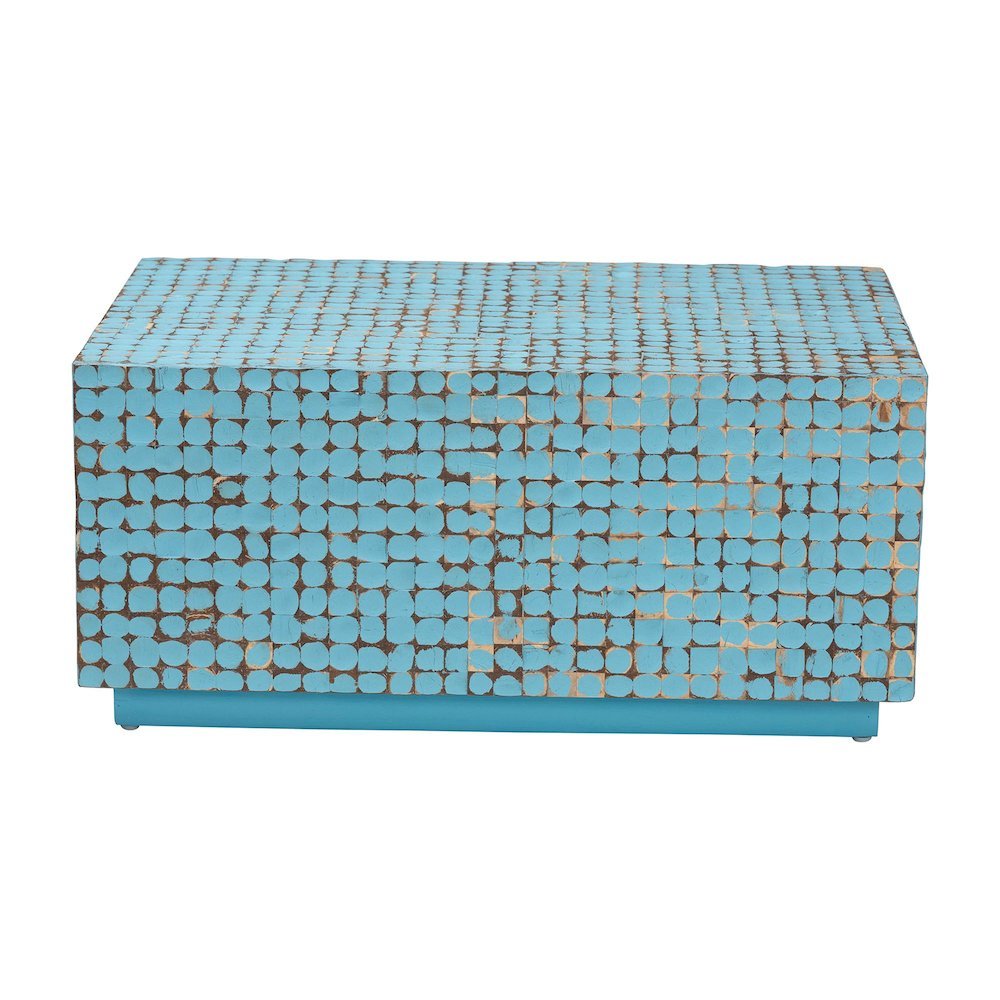 bali & pari Nitza Bohemian Blue Coconut Shell and Acacia Wood Coffee Table. Picture 2
