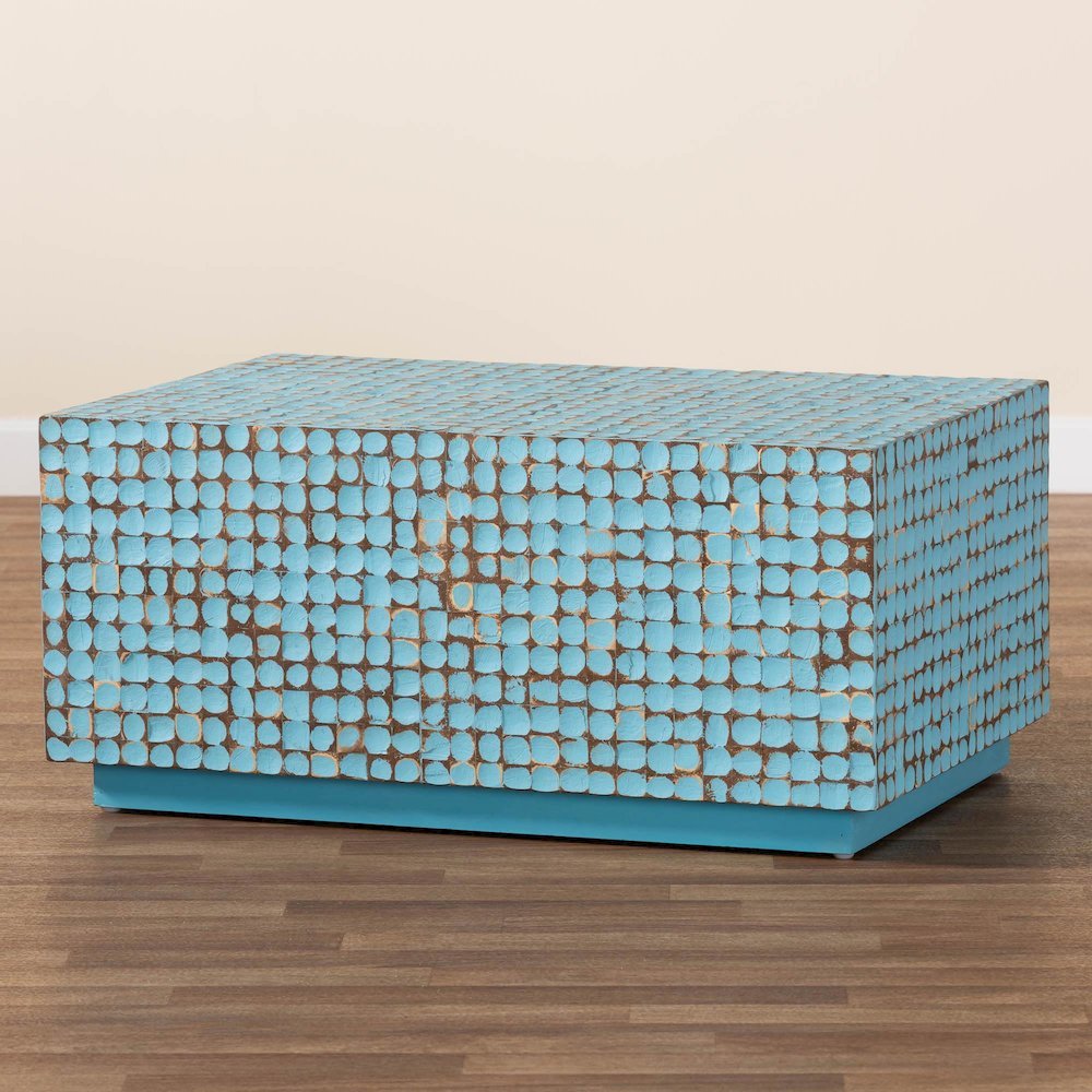 bali & pari Nitza Bohemian Blue Coconut Shell and Acacia Wood Coffee Table. Picture 8