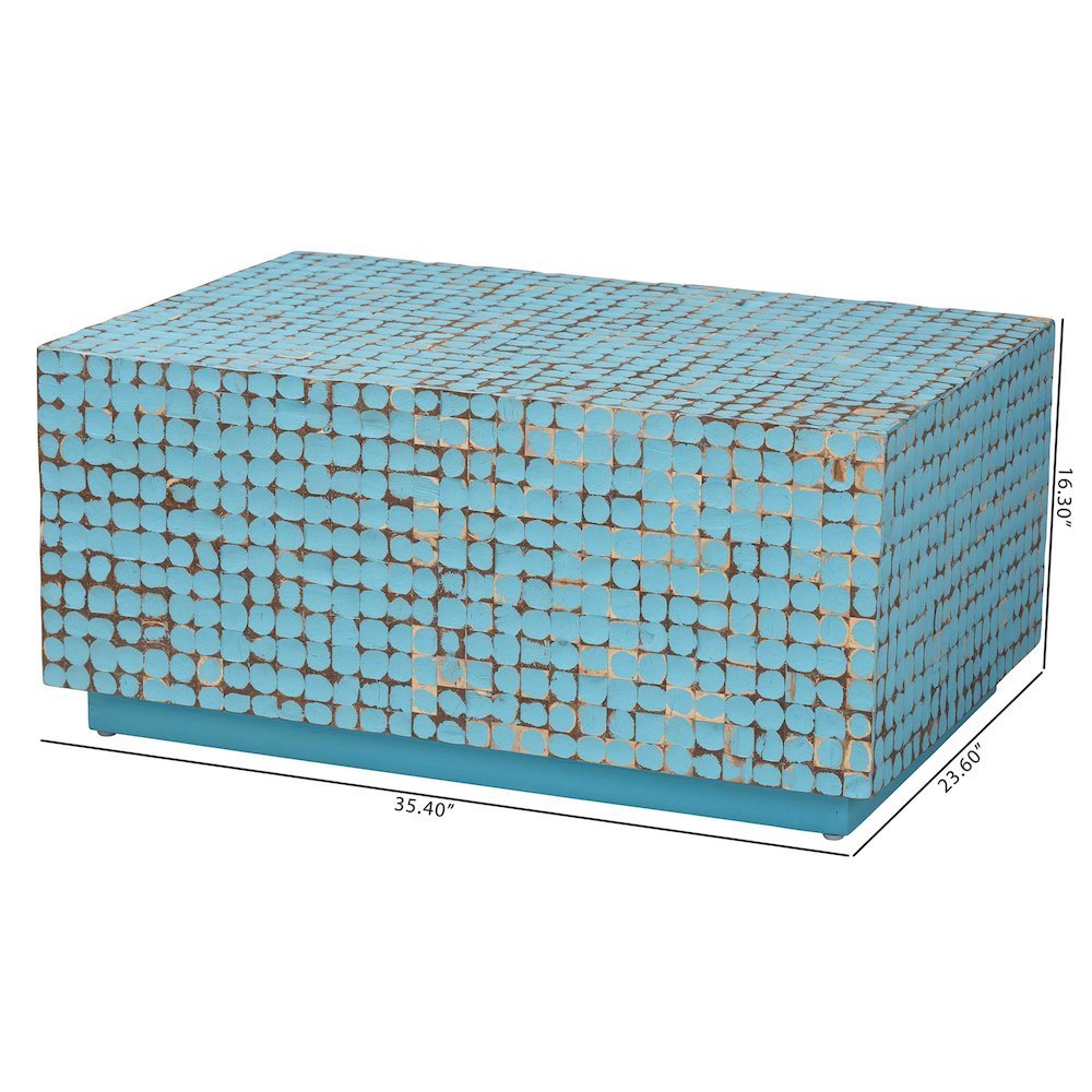 bali & pari Nitza Bohemian Blue Coconut Shell and Acacia Wood Coffee Table. Picture 3