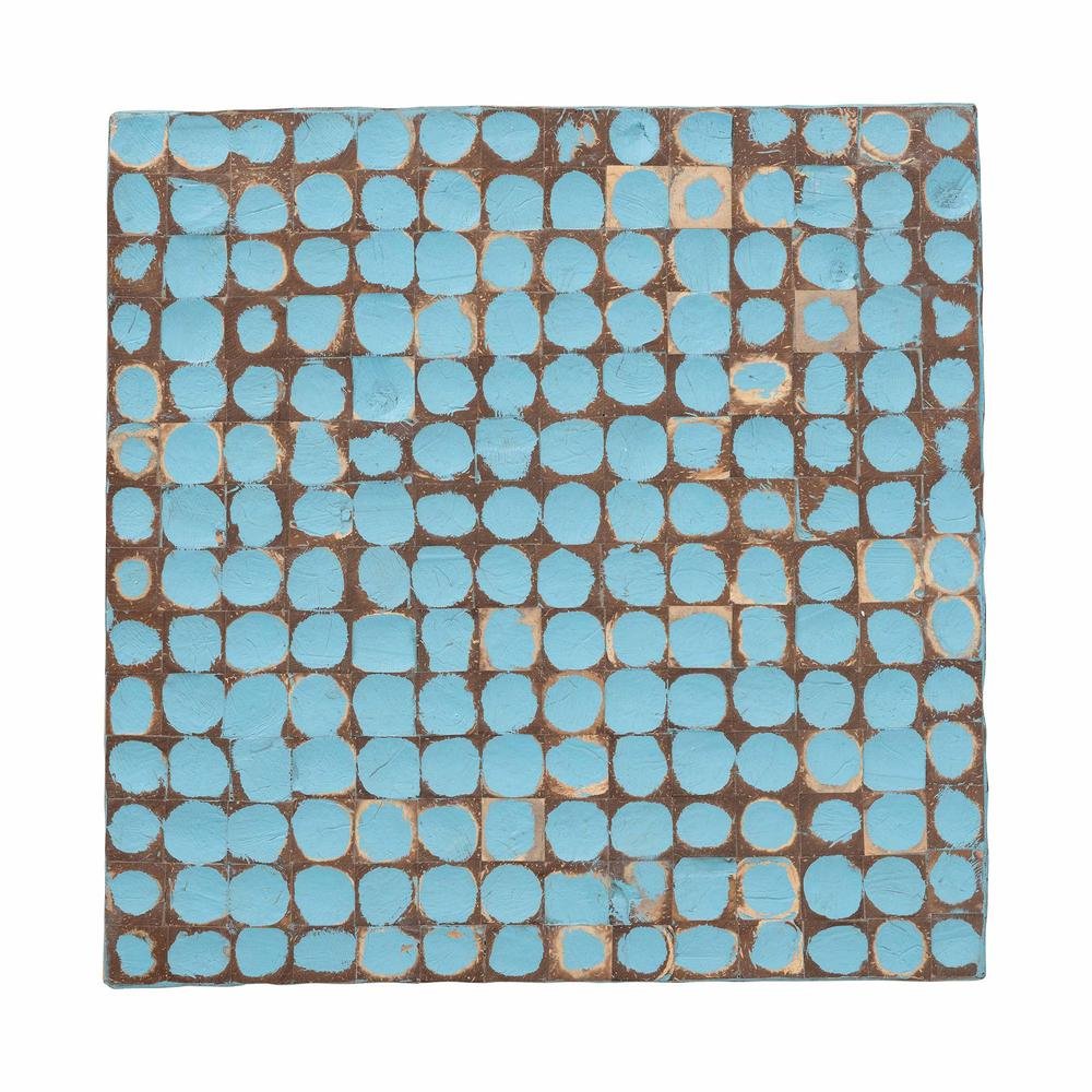 Janella Bohemian Sky Blue Coconut Shell and Acacia Wood End Table. Picture 11