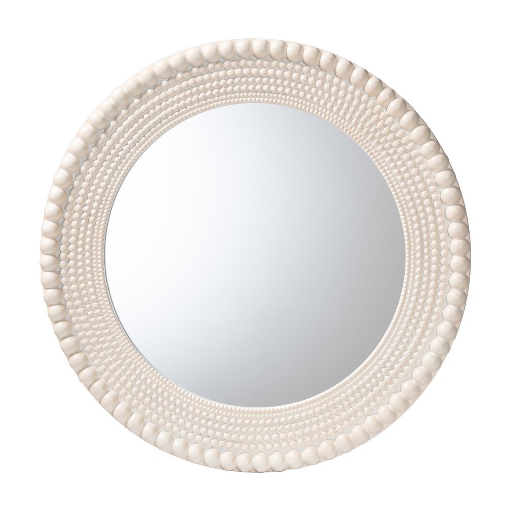 Grazia Modern Round Beaded-framed Accent Mirror in Pearl White. Picture 5