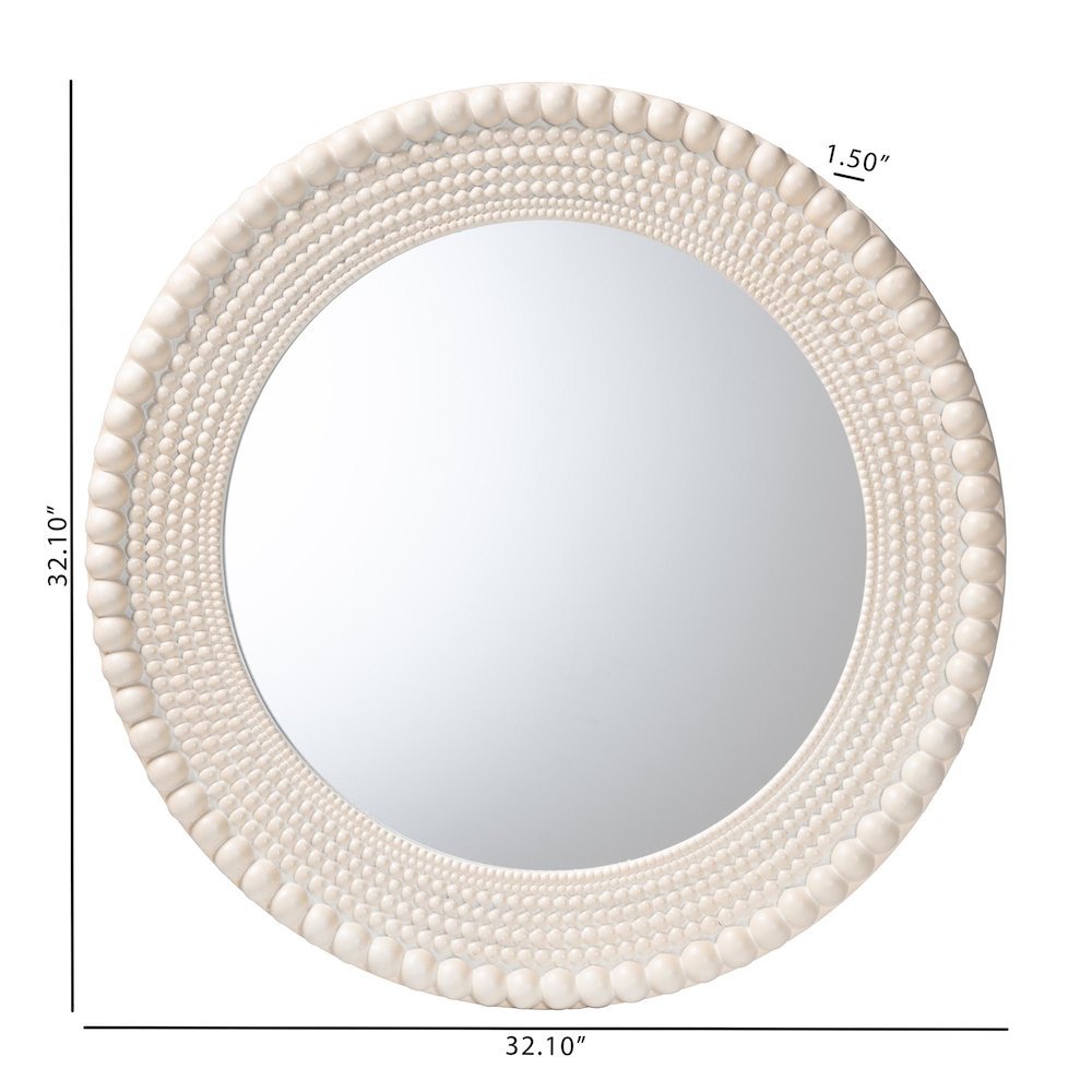Grazia Modern Round Beaded-framed Accent Mirror in Pearl White. Picture 8